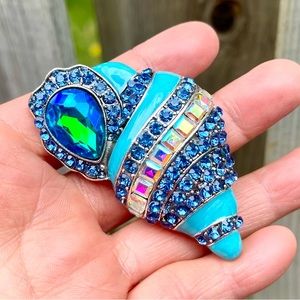 Conch Brooch Rhinestone Conch Pin Silver Tone Conch Brooch